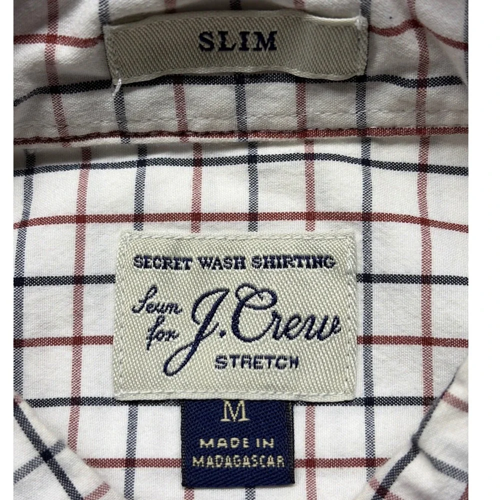 J. Crew Mens Secret Wash Slim Fit‎ Stretch Tattersall Check Button Down Shirt M